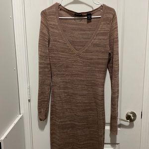 Brown and cream cotton long sleeve long dress